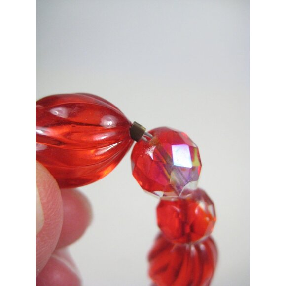 Red Plastic and Glass Beaded Necklace 31 in Vintage Strand Aurora Borealis READ - Picture 8 of 15